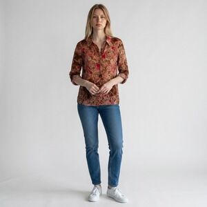 Separates by NYC Design Co Womens Blouse 2X Paisley Sheer Button Up  Brown Pink